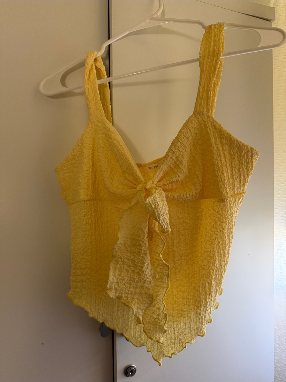 Yellow Tie-Front Textured Tank Top